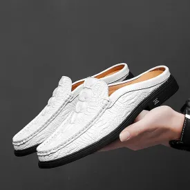 Summer Half Drag Peas Leather Mens Driving Shoes Men's Slipper Penny Loafers Men Moccasins Man Mules Tenis Masculino White