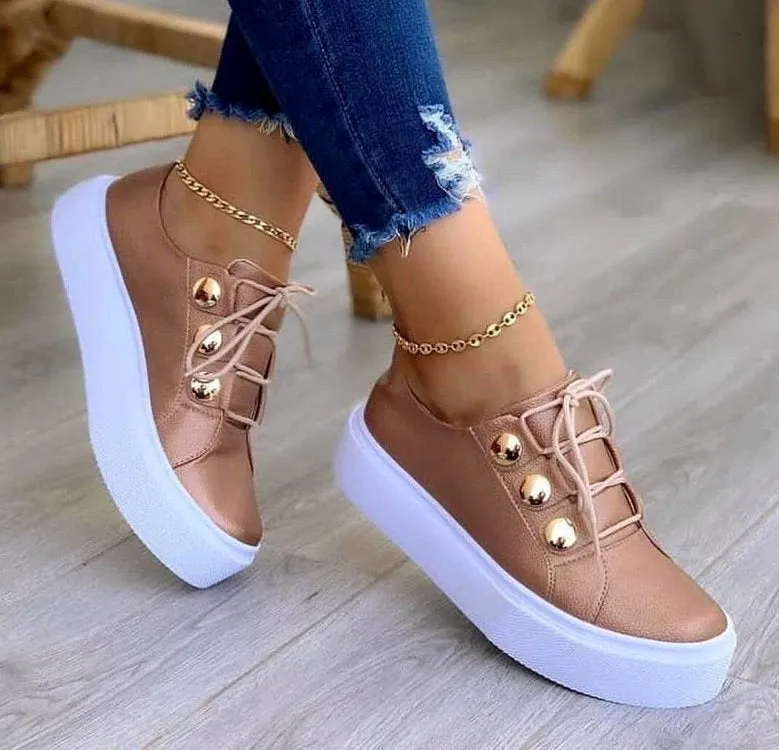 Trendy Lace-Up Soft Flat Bottom Sneakers