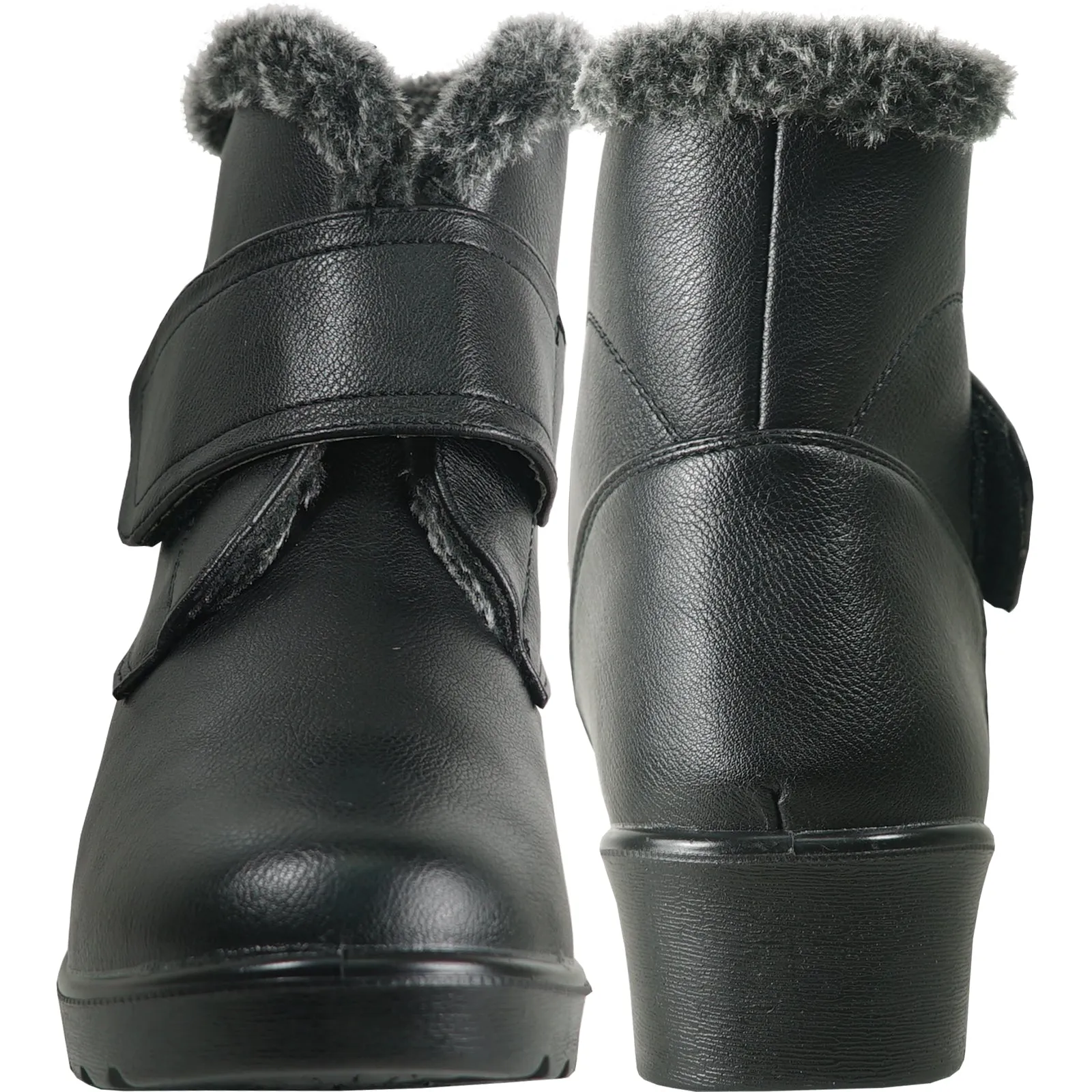 VANGELO Women Winter Fur Boot JL2576 Ankle Casual Boot Black - with Ice Cleat Outsole