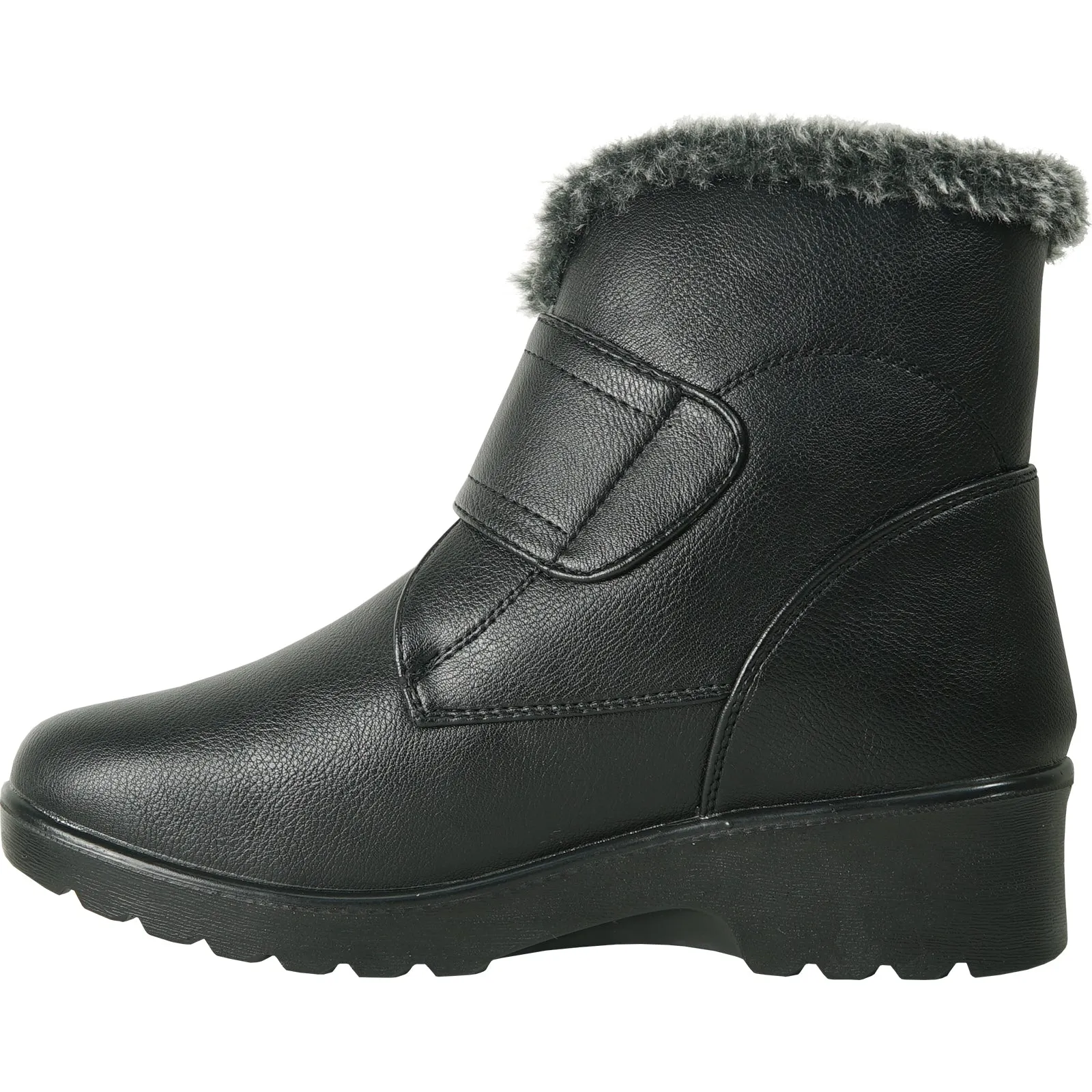 VANGELO Women Winter Fur Boot JL2576 Ankle Casual Boot Black - with Ice Cleat Outsole