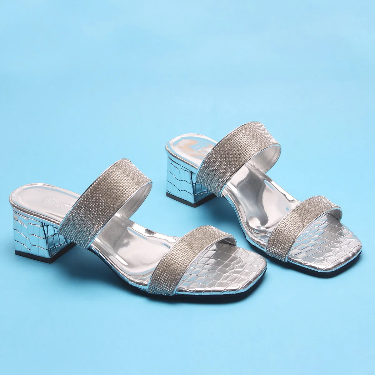 Womens "SEZEN" Block Heel Slide In Sandals