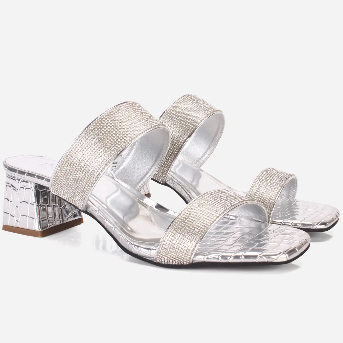 Womens "SEZEN" Block Heel Slide In Sandals