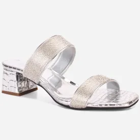 Womens "SEZEN" Block Heel Slide In Sandals