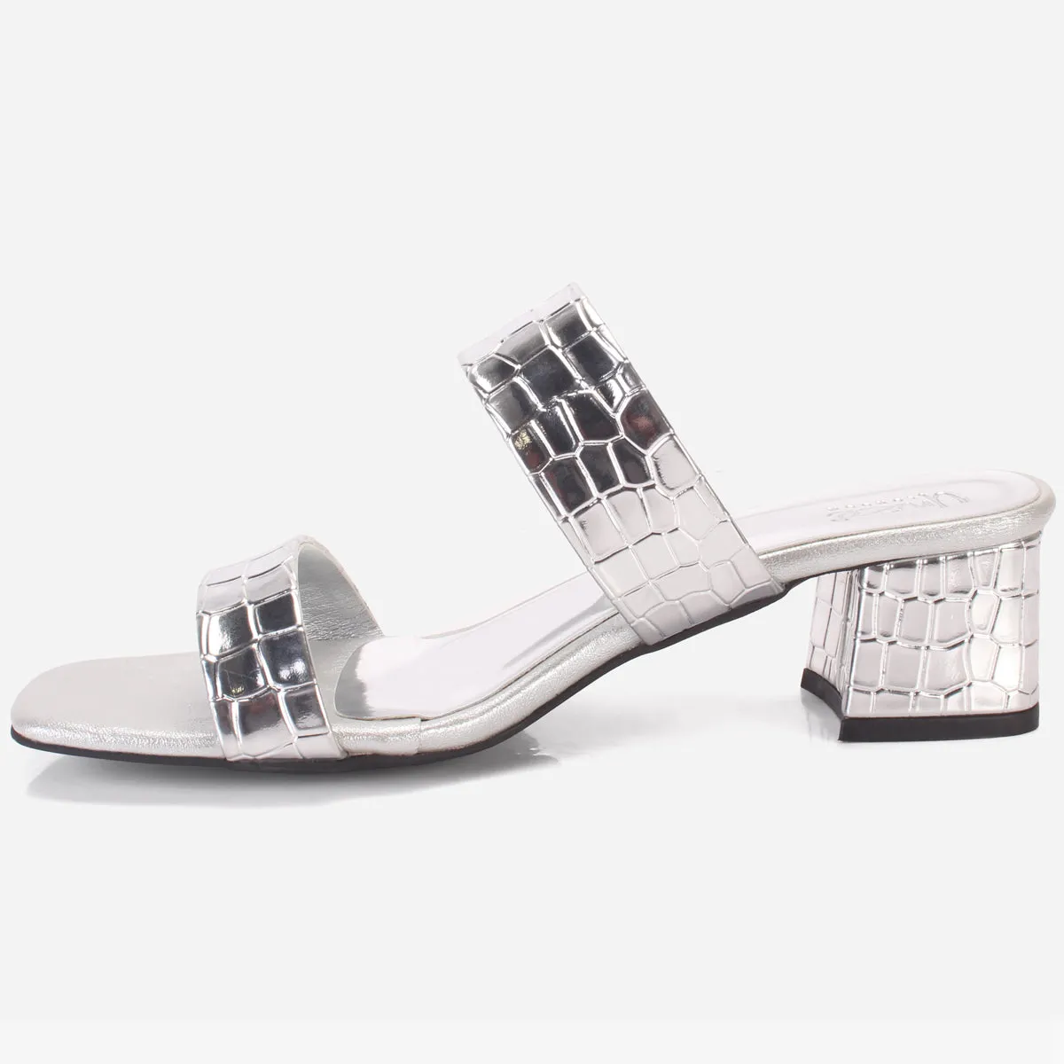 Womens "SEZEN" Block Heel Slide In Sandals