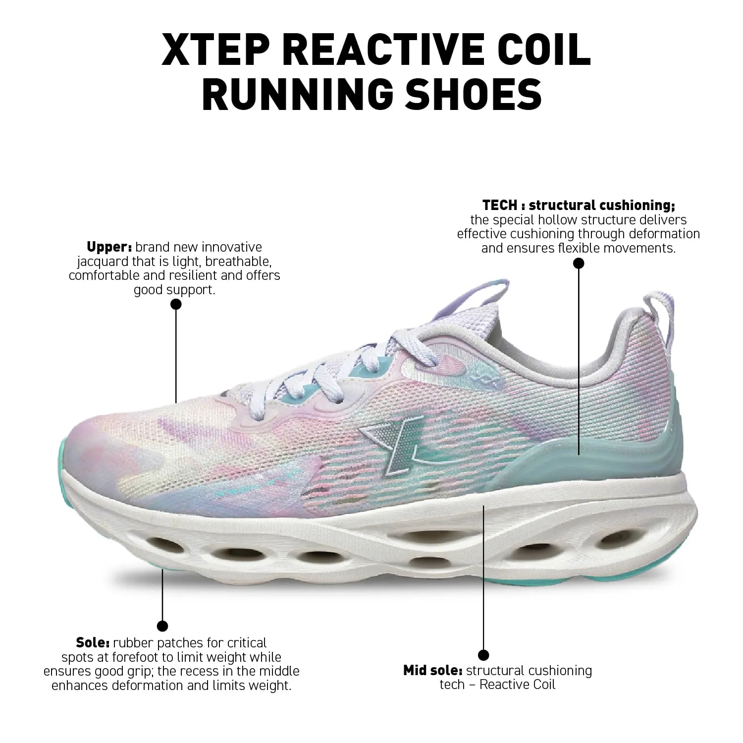 XTEP Peach & Purple Reactive Coil Running Shoes for Women Euro 40